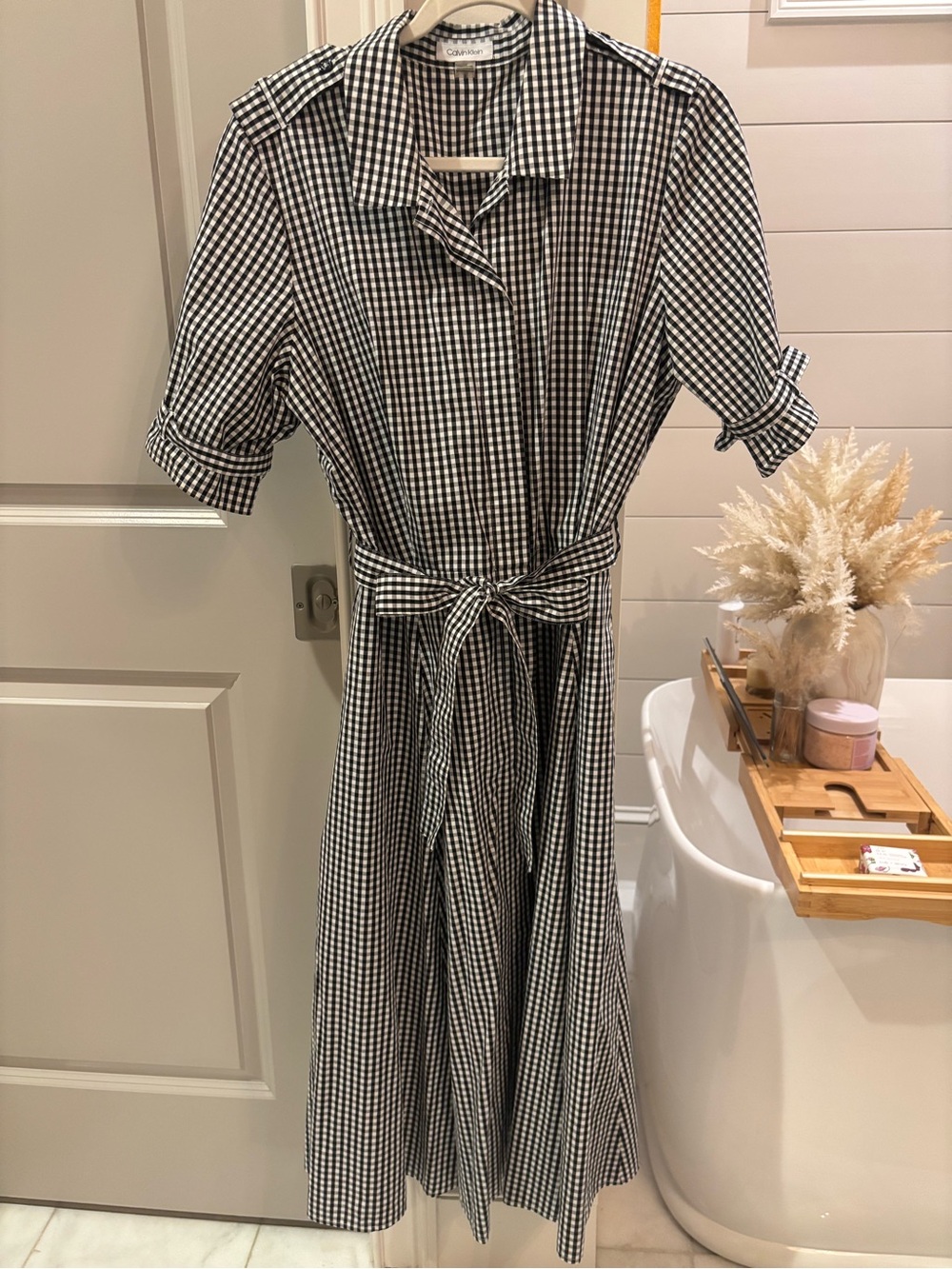Calvin Klein Black & White Gingham Shirt Dress